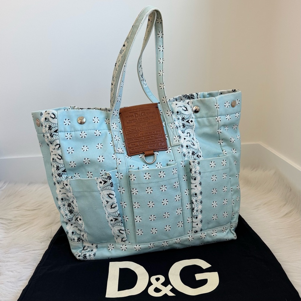 D&G Dolce&Gabbana blue canvas large paisley tote bag